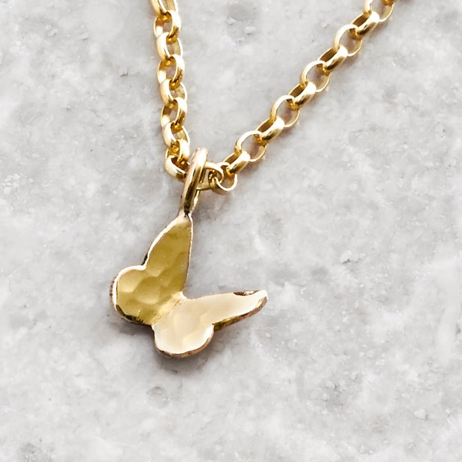 Solid Gold Tiny Butterfly Necklace