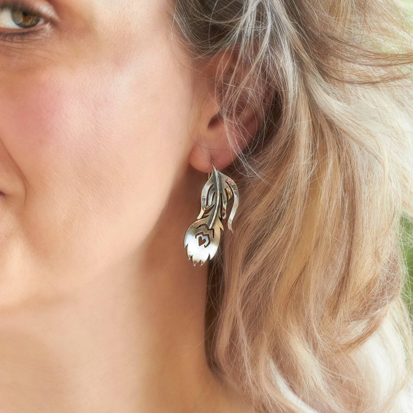 Small Minimalist Peacock Feather Earring by Emma White