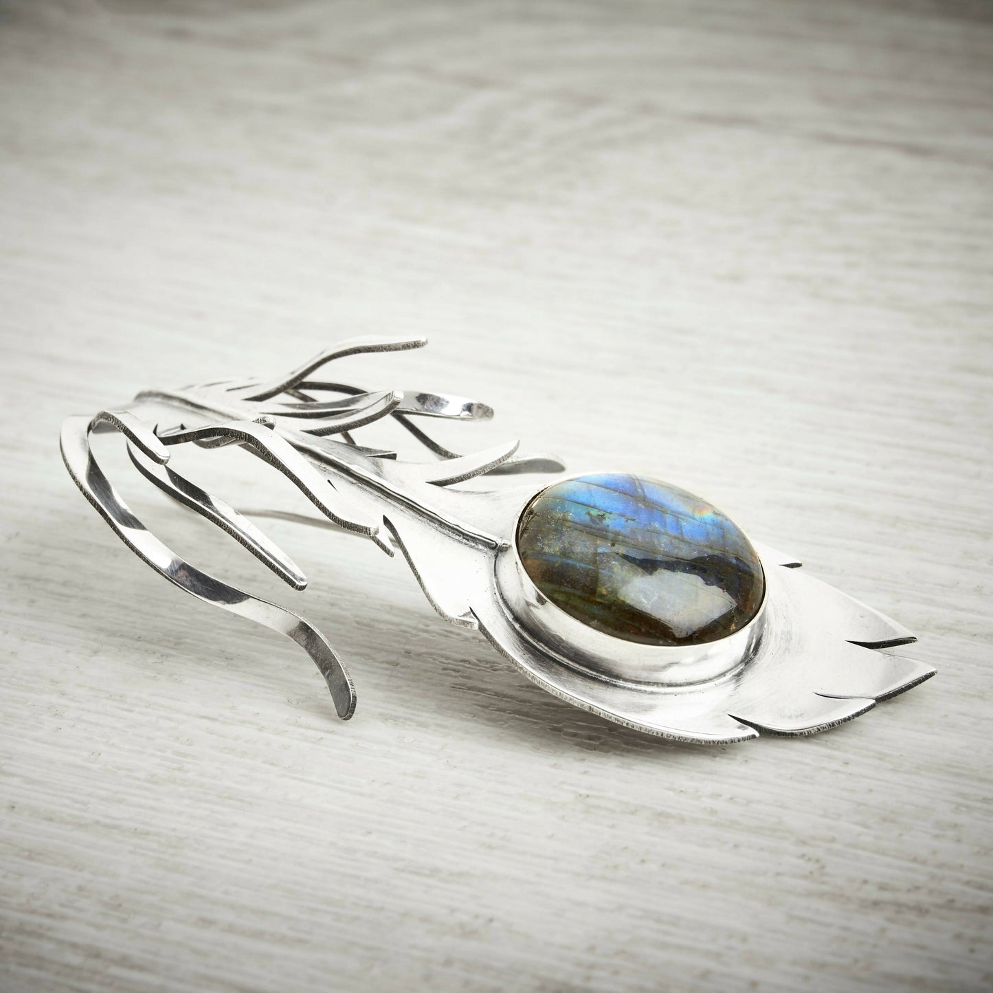 Large Peacock Feather Statement Earring by Emma White