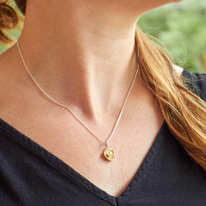 Oyster Cup with Gold Centre and Pearl Pendant by Fi Mehra-1