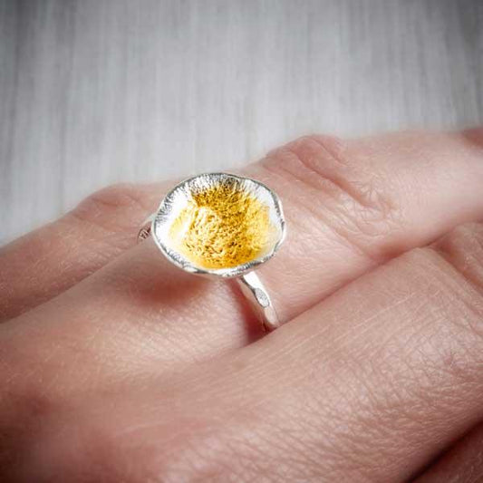 Silver and Gold Oyster Cup Ring by Fi Mehra-0