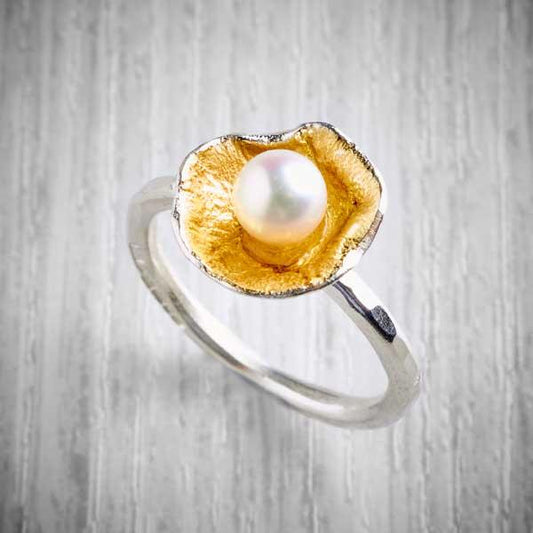 Silver Oyster Cup and Pearl Ring by Fi Mehra-0