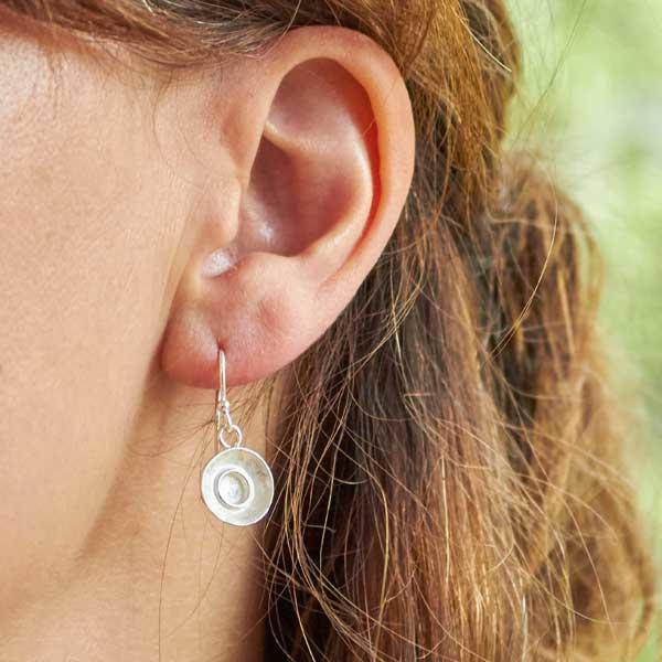 Silver Dimpled Dish Hook Earrings by Fi Mehra. Image property of THE JEWELLERY MAKERS.-0
