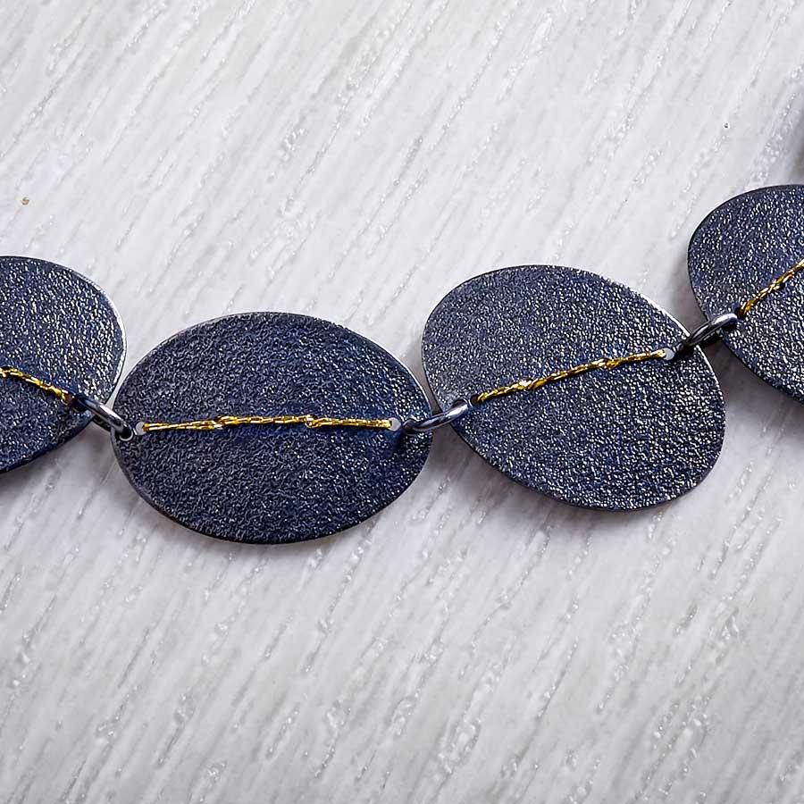 Oxidised silver and gold handmade necklace by Sara Buk - detail shot-0