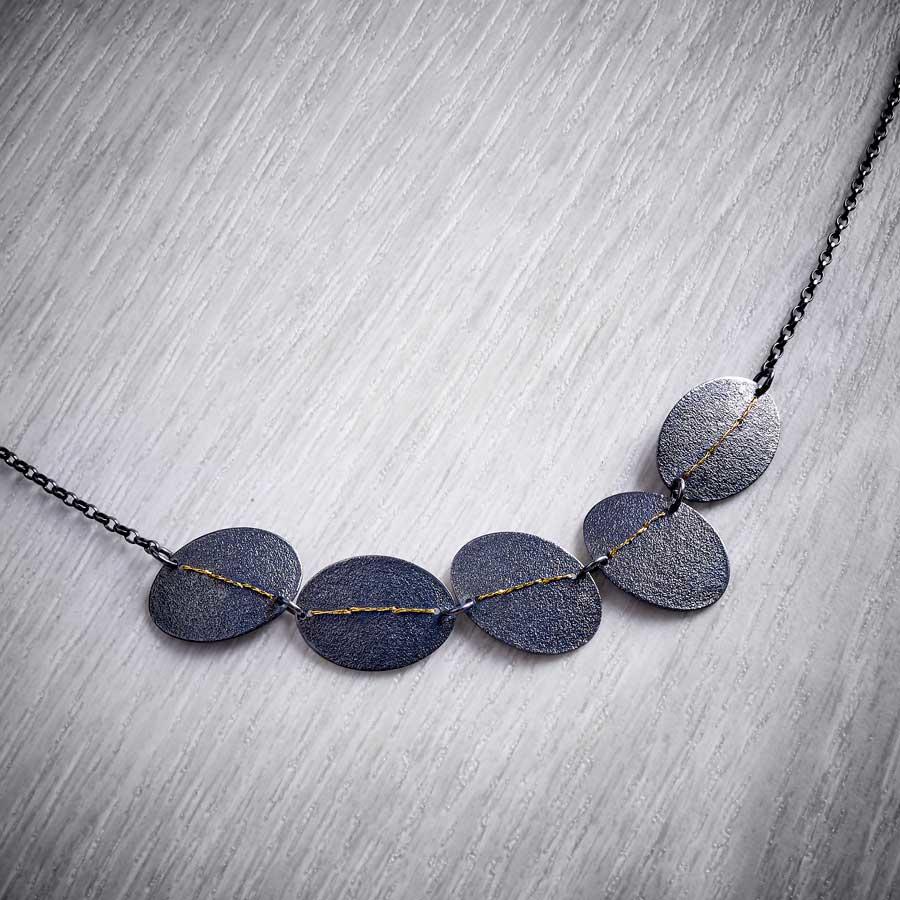 Oxidised silver and gold handmade necklace by Sara Buk-2