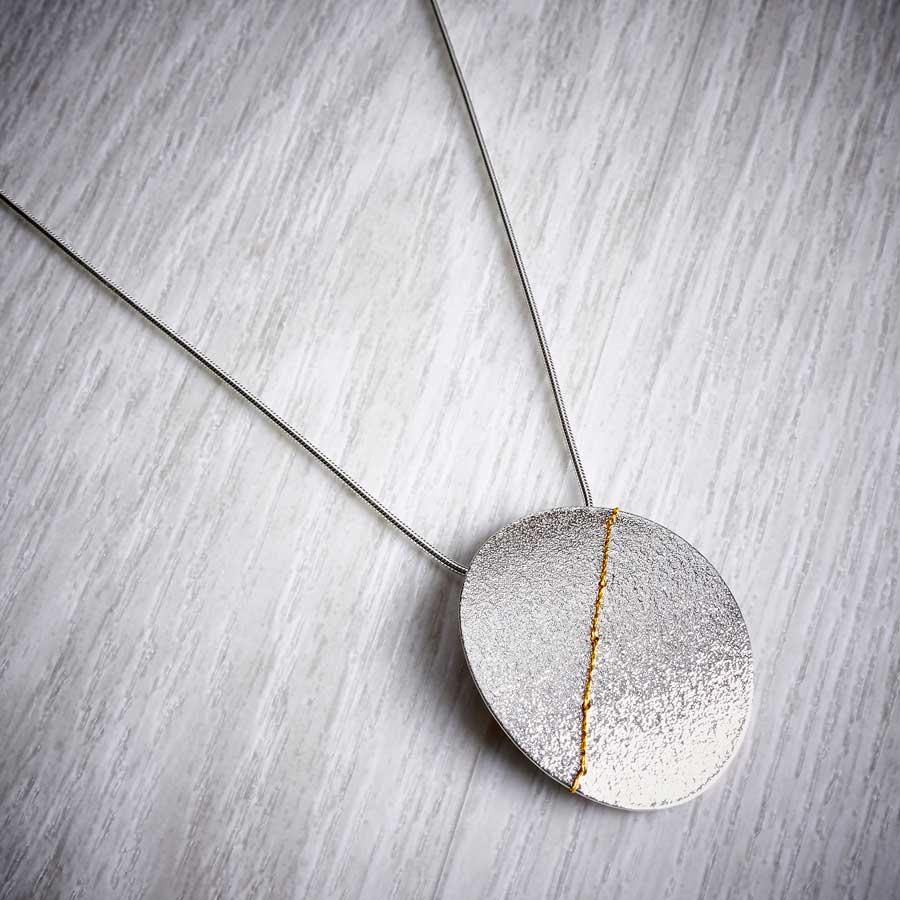 Silver and gold large oval necklace crop by Sara Buk-2