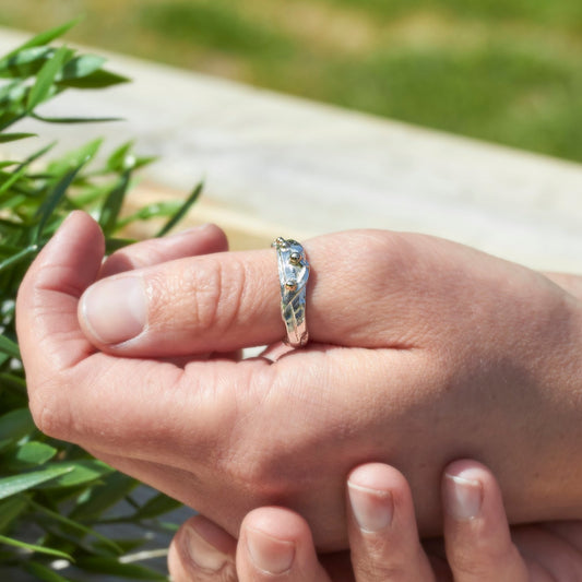 Narrow Ribbon Ring with Gold Nuggets By Fi Mehra