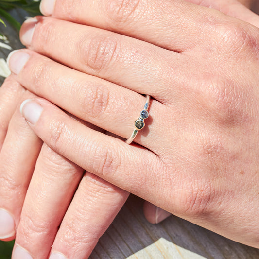 Salt and Pepper Diamond, Silver and Gold Ring By Fi Mehra