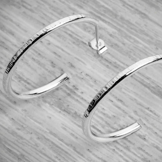Midi Stacking Hoop Hammered Lines Earrings By Emma White