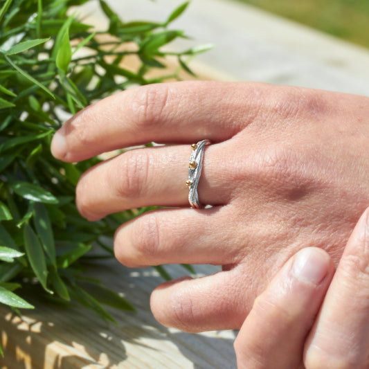 Narrow Wire Ring with 3 Gold Nuggets By Fi Mehra