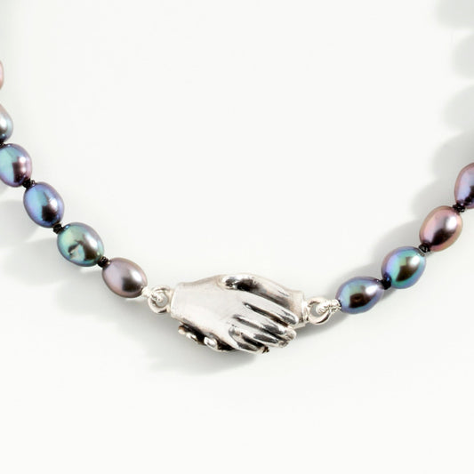 Clasped Hands Peacock Pearl Choker by Emma White