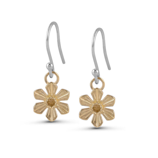 Silver & 9ct Gold Daffodil Hook Earrings by Elin Mair