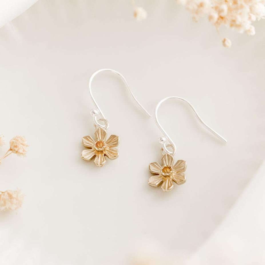 Silver & 9ct Gold Daffodil Hook Earrings by Elin Mair