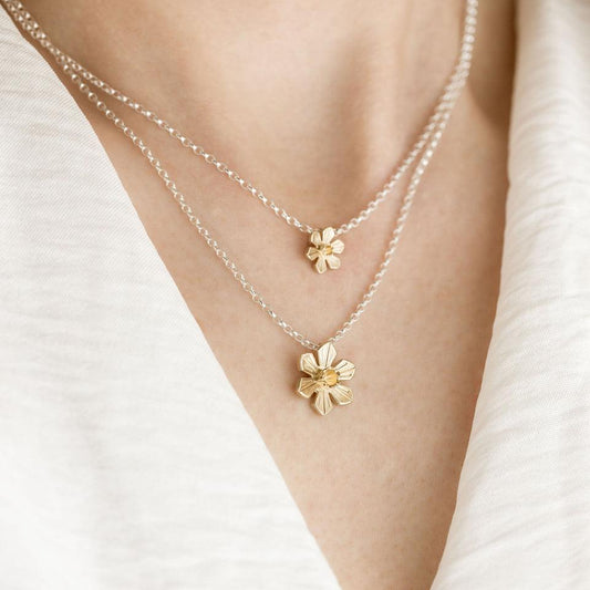 Large Silver & 9ct Gold Daffodil Necklace by Elin Mair