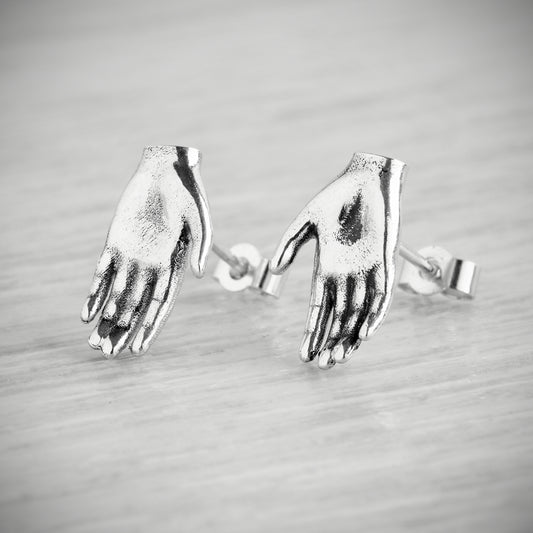 Tiny Hand Stud Earrings by Emma White