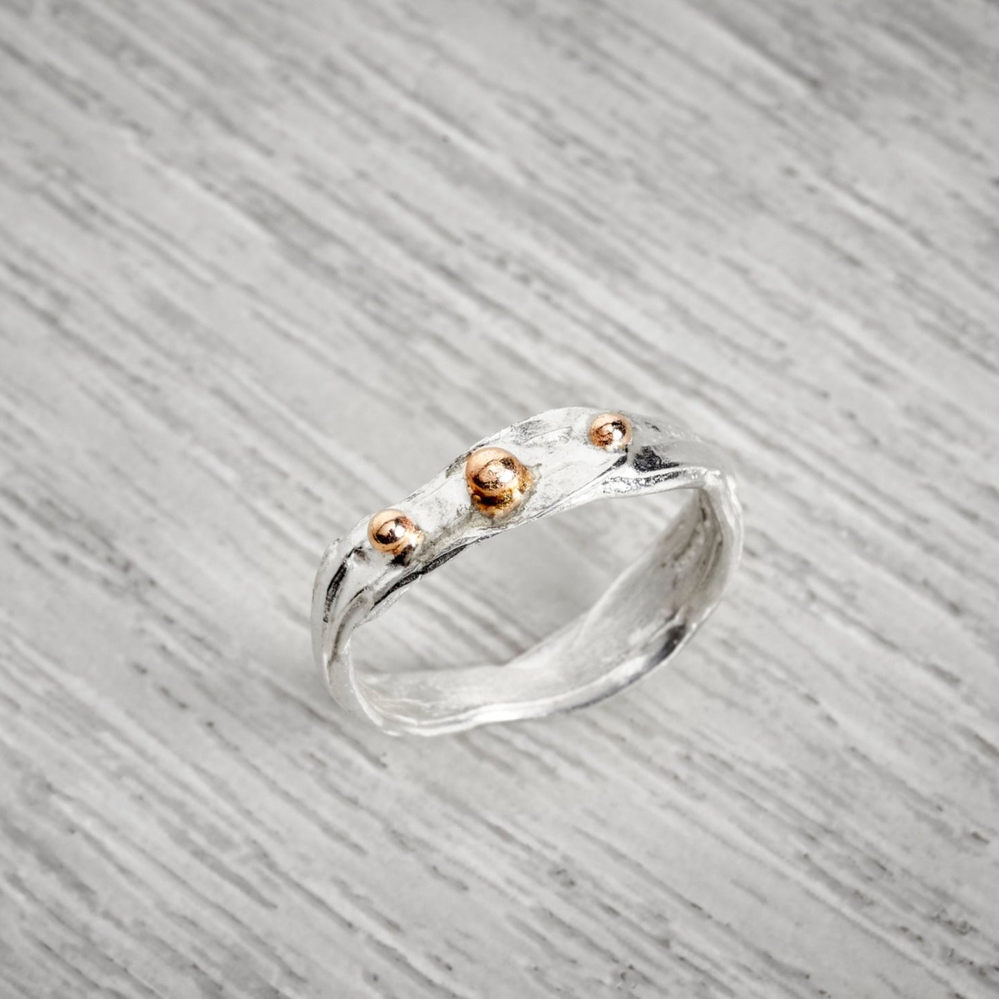 Narrow Ribbon Ring with Gold Nuggets By Fi Mehra