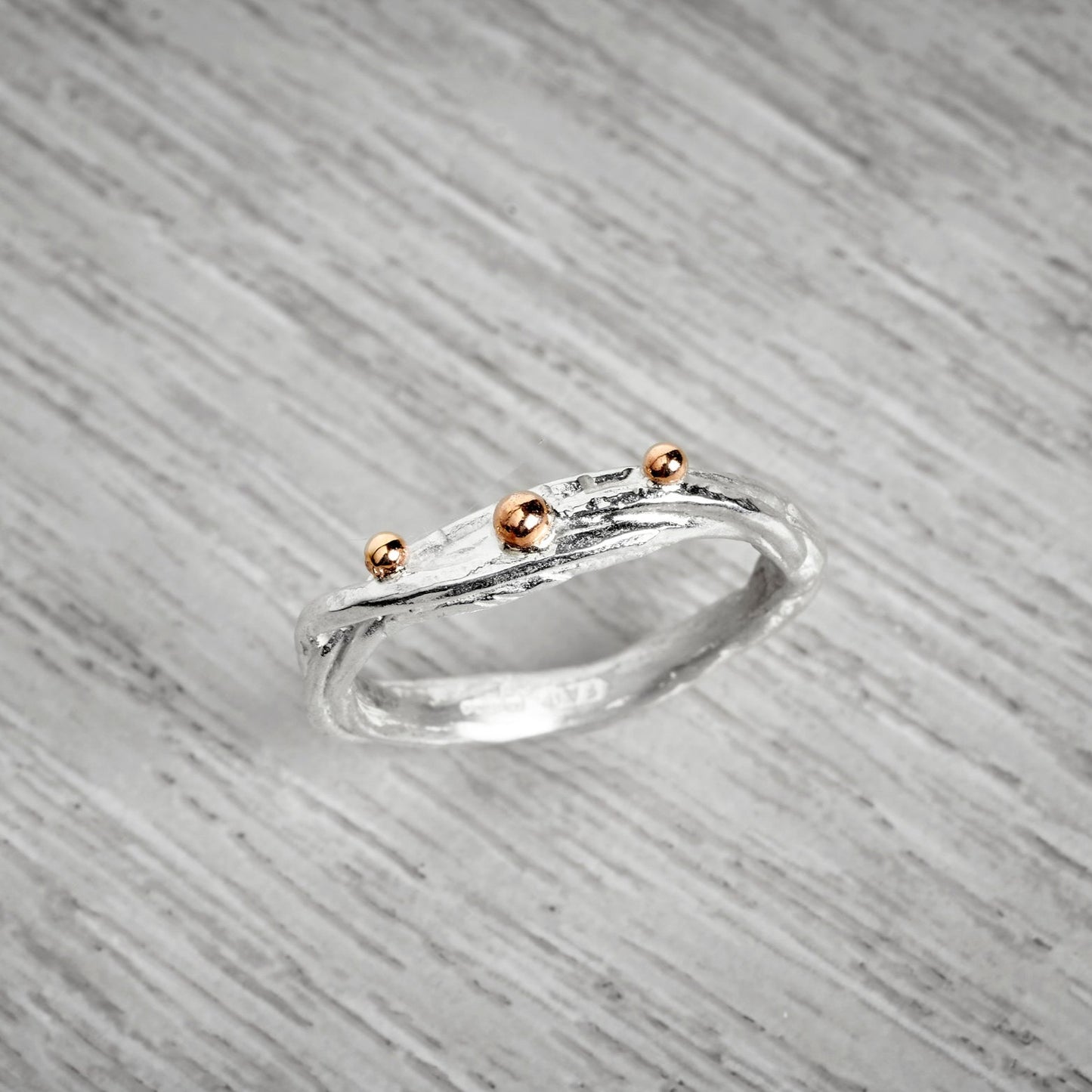 Narrow Wire Ring with 3 Gold Nuggets By Fi Mehra