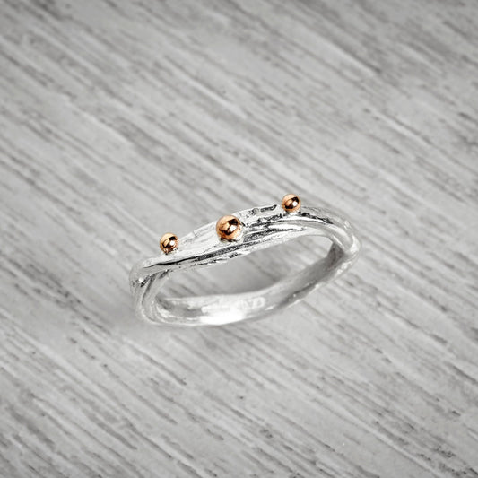 Narrow Wire Ring with 3 Gold Nuggets By Fi Mehra