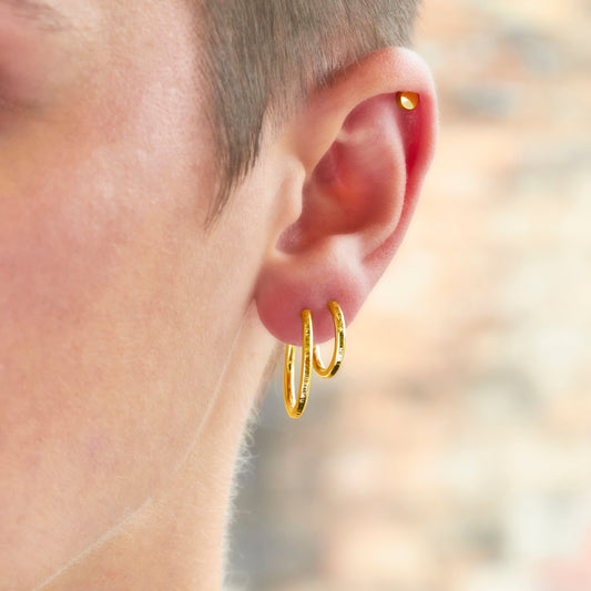 18ct Gold Vermeil Huggie Stacking Hoop Hammered Lines Earrings
