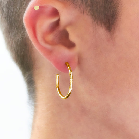 18ct Gold Vermeil Midi Stacking Hoop Dimpled Earrings