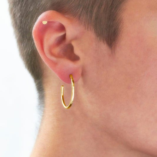 18ct Gold Vermeil Midi Stacking Hoop Hammered Lines Earrings