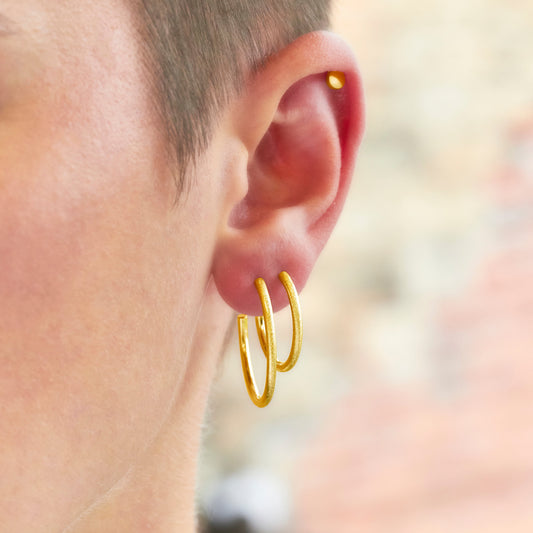 18ct Gold Vermeil Midi Stacking Hoop Frosted Earrings