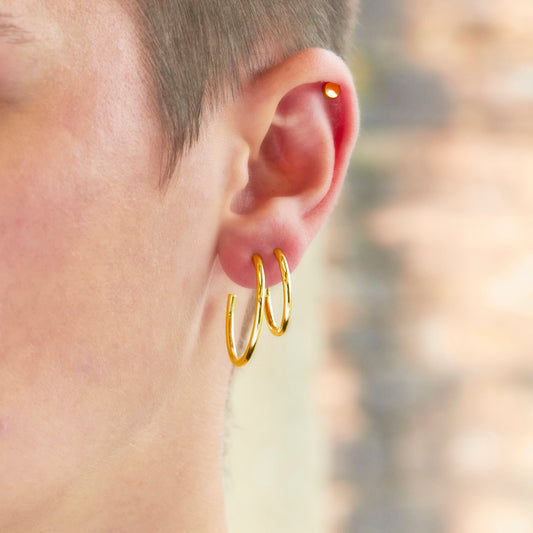 18ct Gold Vermeil Midi Stacking Hoop High Shine Earrings