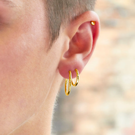 18ct Gold Vermeil Mini Stacking Hoop Hammered Lines Earrings
