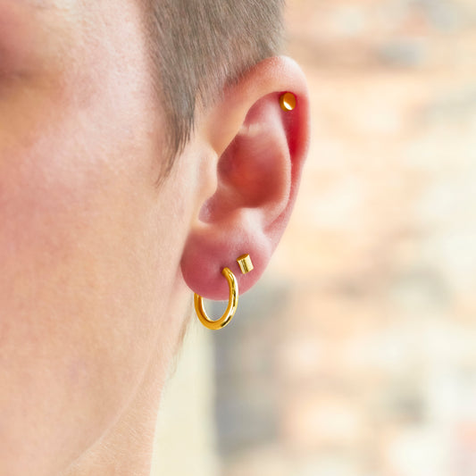 18ct Gold Vermeil Huggie Stacking Hoop High Shine Earrings