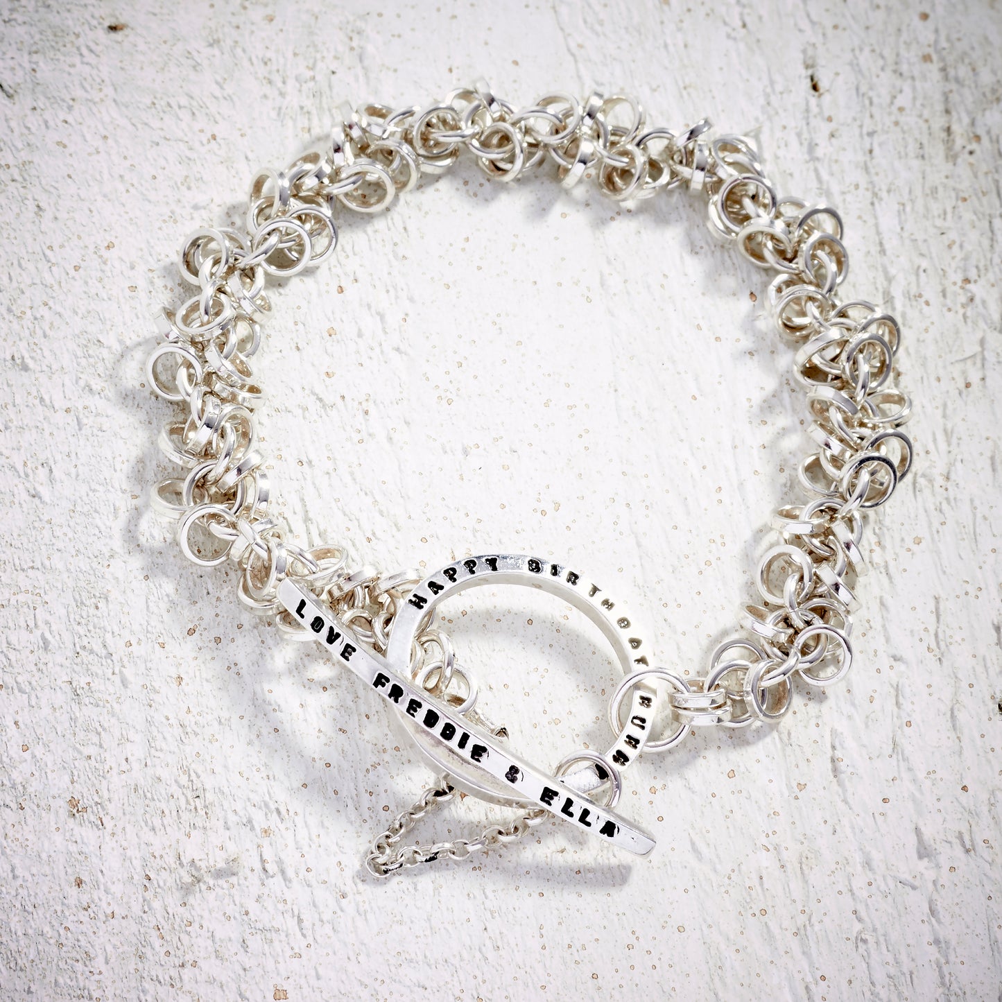 Multilink Silver Tiny Text Message Toggle Bracelet by Emma White