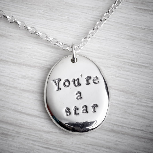 Large Silver 'YOU'RE A STAR' Pebble by Emma White