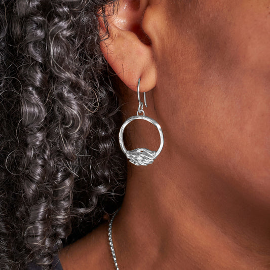Silver Small Circle Clasped Hook Earrings by Emma White