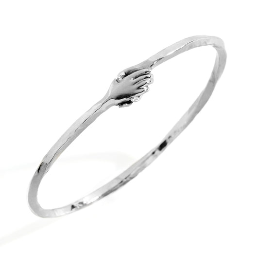 Silver Clasped Hands Bangle by Emma White
