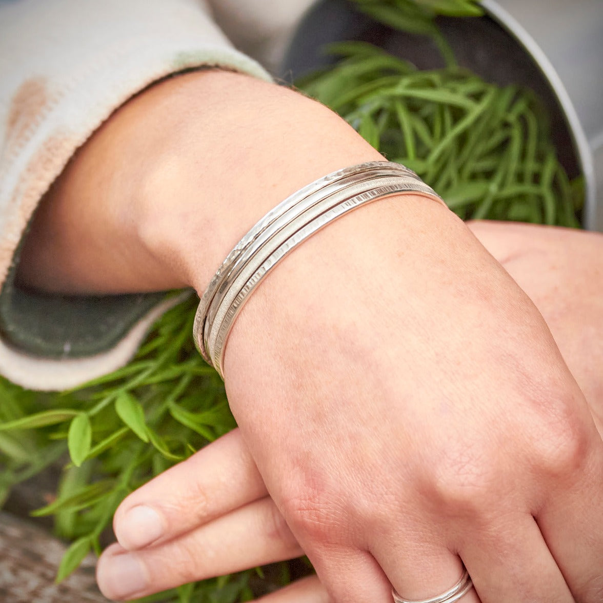Slender Stacked Frosted Bangle by Emma White