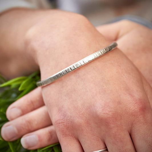 Sturdy Stacked Hammered Lines Bangle by Emma White