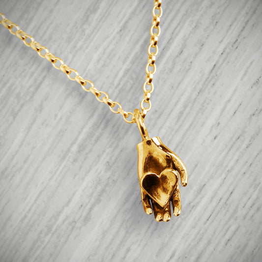 Gold Vermeil Tiny Heart in Hand Necklace by Emma White