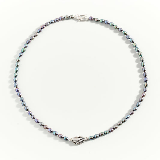 Clasped Hands Peacock Pearl Choker by Emma White