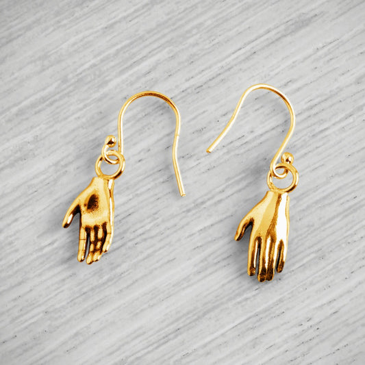 18ct Gold Vermeil Tiny Hand Hook Earrings by Emma White