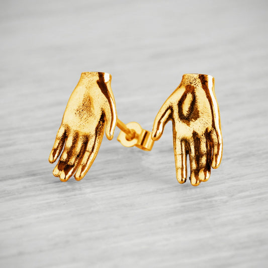18ct Gold Vermeil Tiny Hand Stud Earrings by Emma White