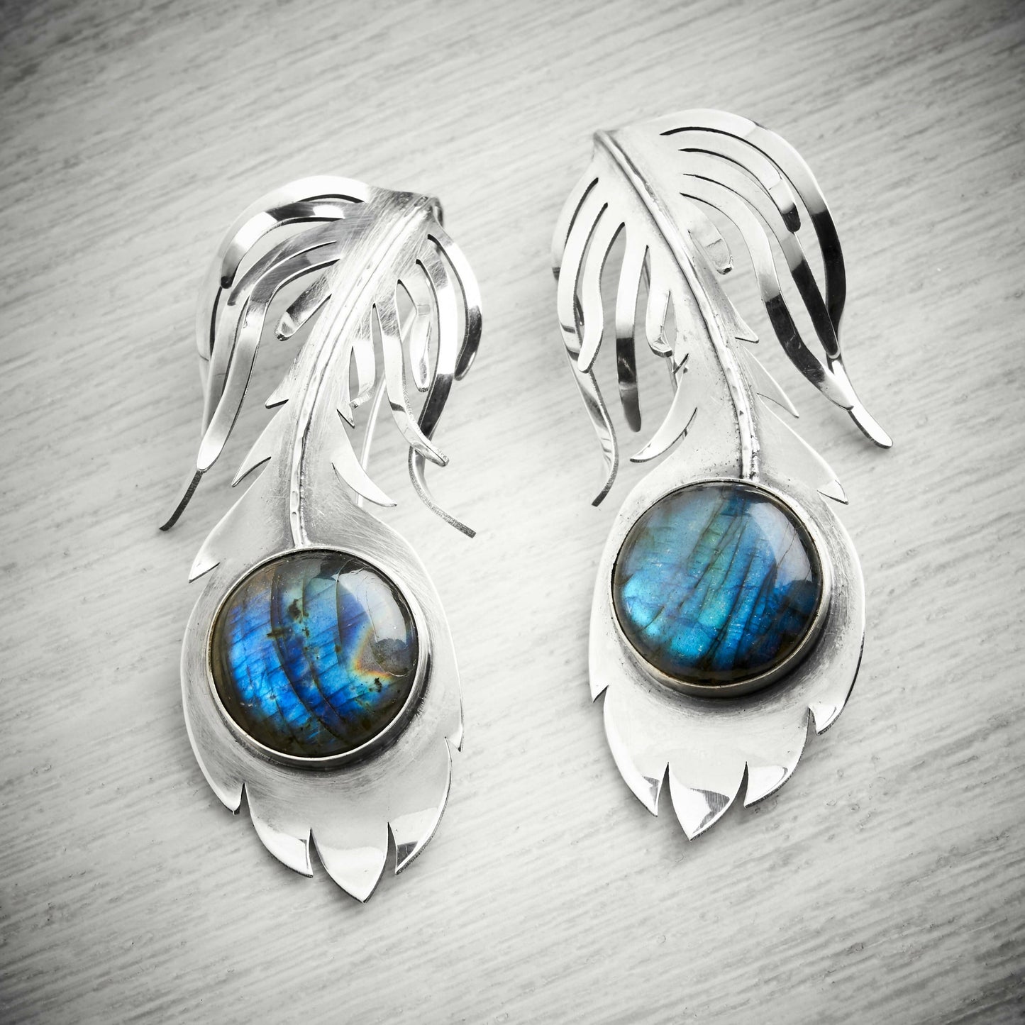Large Peacock Feather Statement Earring by Emma White