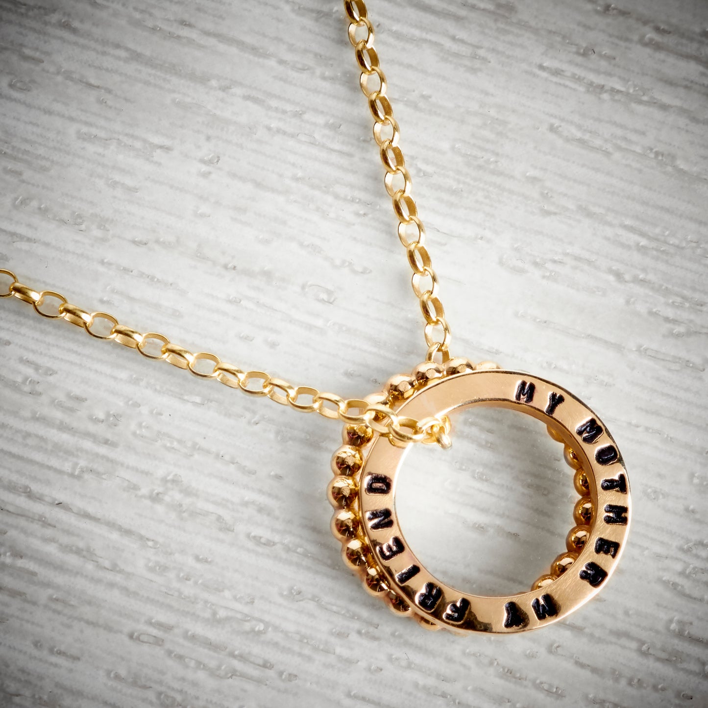 Solid Gold Personalised Circle Pendant and Bobble Loop by Emma White