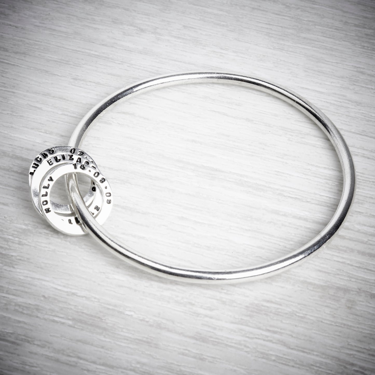 Silver Bangle with Personalised Birthday Beads by Emma White