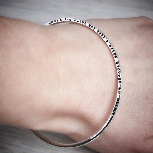 Silver Tiny Text Personalised Bangle, long message by Emma White