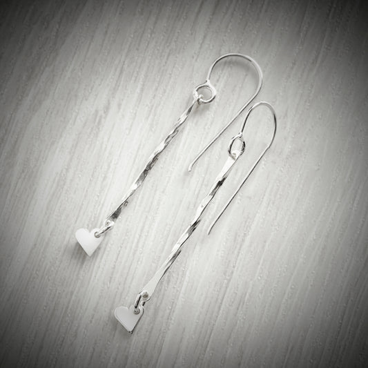 Twisted Drop Silver Heart Hook Earrings by Emma White