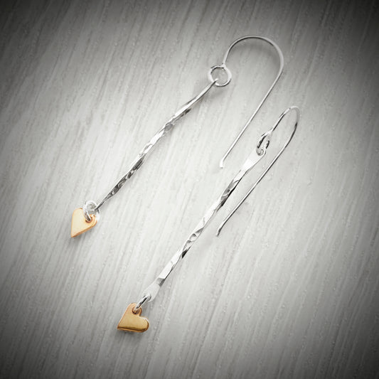 Twisted Drop Rose Gold & Silver Heart Hook Earrings by Emma White