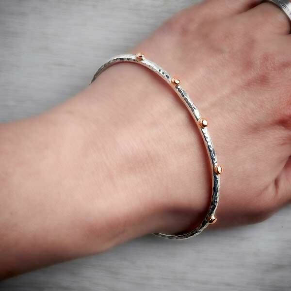 Rose Gold Nugget and Silver Torque Bangle by Fi Mehra
