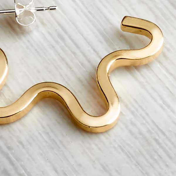 Brass wiggle hoops by Alice Chandler Crop shot. Image property of THE JEWELLERY MAKERS-1