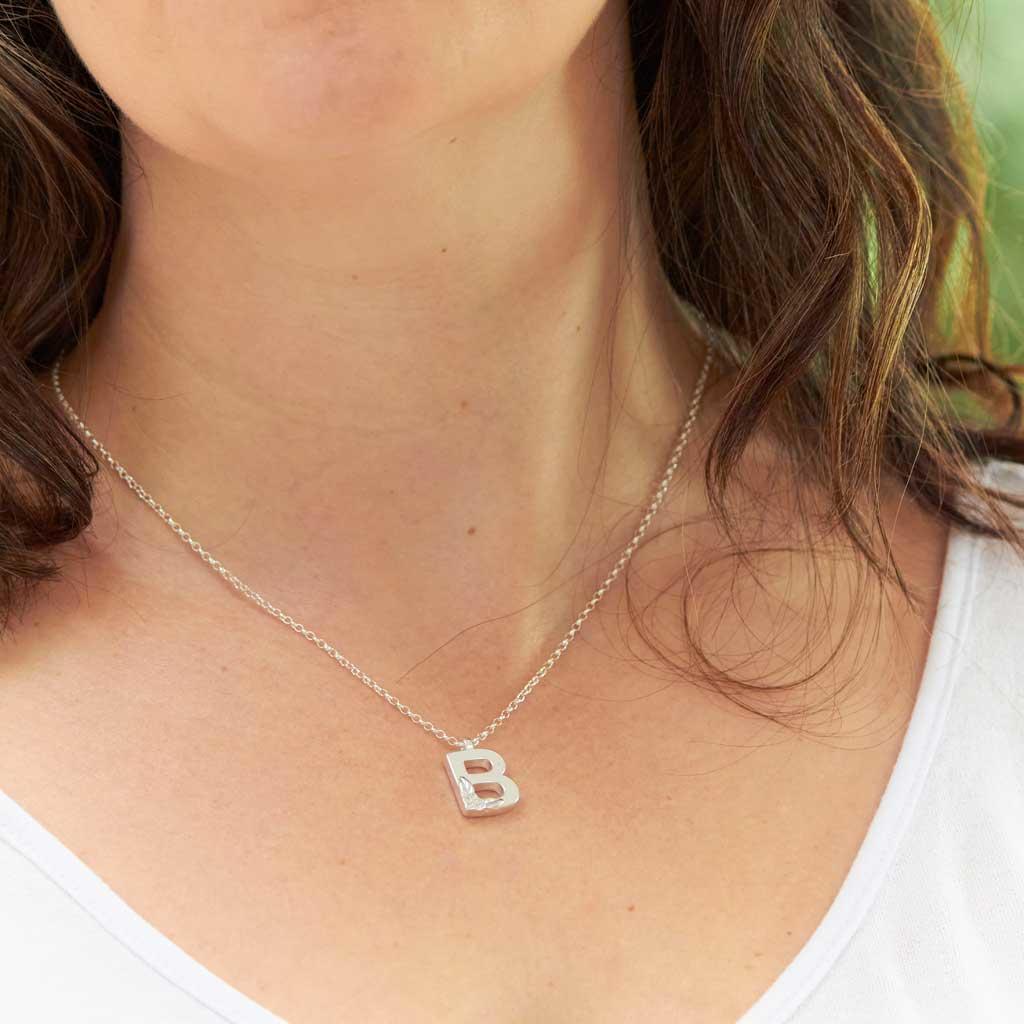Silver Initial Pendant Necklace Letter B – Emma White The