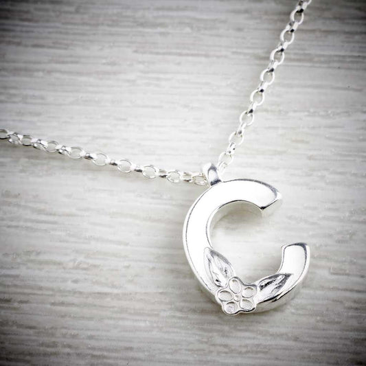 Silver initial necklace - Letter C - by Elin Mair. Image property of THE JEWELLERY MAKERS-0