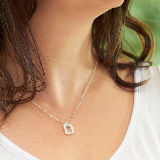 Silver Initial Necklace- Letter D - Made by Elin Mair. Image property of THE JEWELLERY MAKERS-1